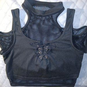 Black Fishnet Lace Up Crop Top